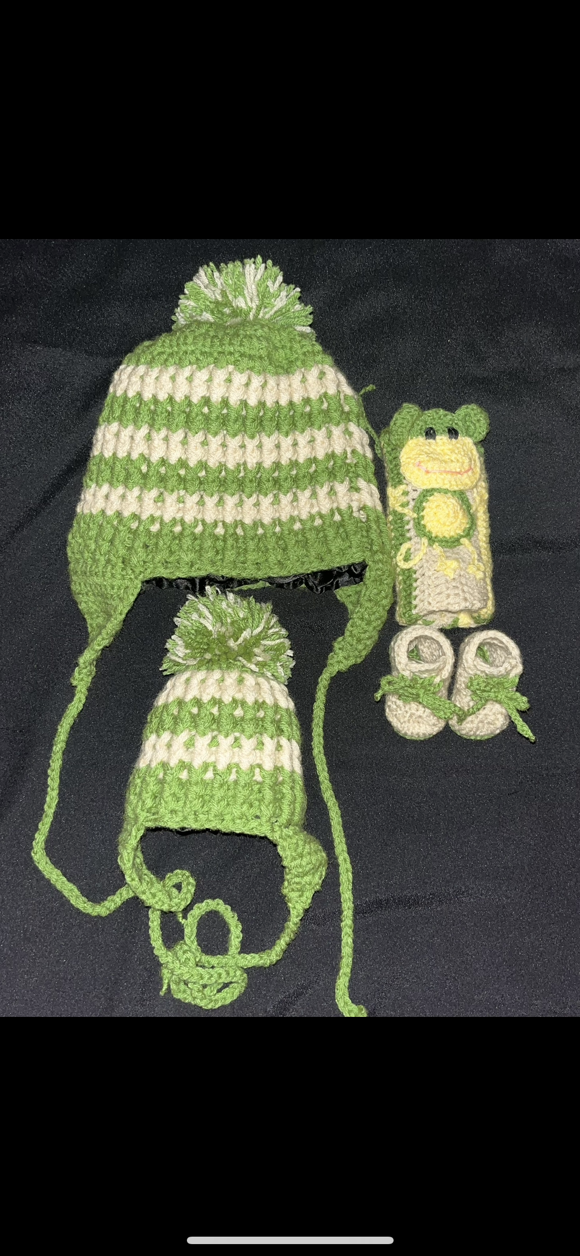 Parent and Me hats + baby booties and bottle holder